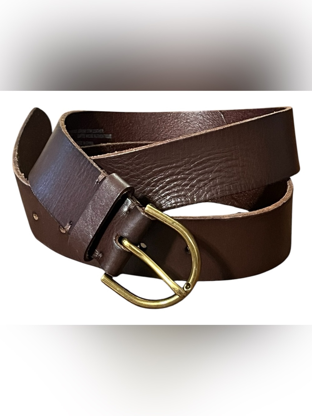Classic Brown Leather Men’s Belt with Brass Buckle Sz L